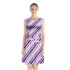 Violet Stripes Sleeveless Waist Tie Chiffon Dress by snowwhitegirl