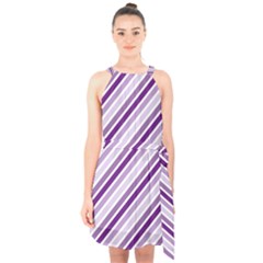 Violet Stripes Halter Collar Waist Tie Chiffon Dress by snowwhitegirl