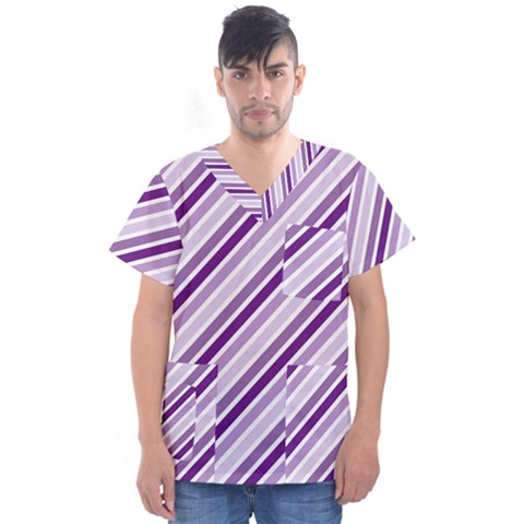 Violet Stripes Men s V-neck Scrub Top by snowwhitegirl