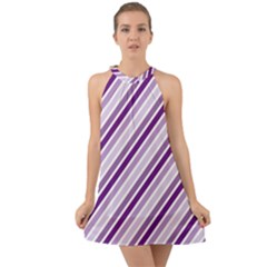 Violet Stripes Halter Tie Back Chiffon Dress by snowwhitegirl