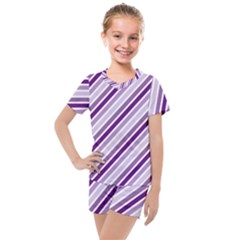 Violet Stripes Kids  Mesh Tee And Shorts Set