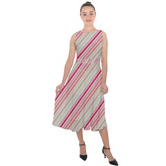 Candy Diagonal Lines Midi Tie-back Chiffon Dress by snowwhitegirl