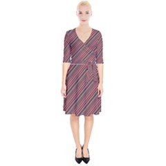 Brownish Diagonal Lines Wrap Up Cocktail Dress