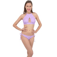 Lilac Diagonal Lines Cross Front Halter Bikini Set