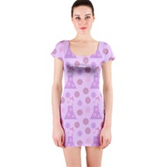 Violet Pink Flower Dress Short Sleeve Bodycon Dress by snowwhitegirl