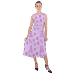 Violet Pink Flower Dress Midi Tie-back Chiffon Dress by snowwhitegirl