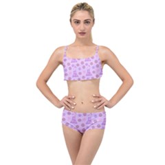 Violet Pink Flower Dress Layered Top Bikini Set