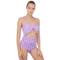 Violet Pink Flower Dress Scallop Top Cut Out Swimsuit