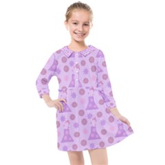 Violet Pink Flower Dress Kids  Quarter Sleeve Shirt Dress by snowwhitegirl