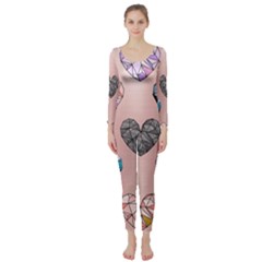 Gem Hearts And Rose Gold Long Sleeve Catsuit by NouveauDesign