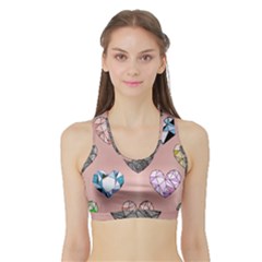 Gem Hearts And Rose Gold Sports Bra With Border by NouveauDesign