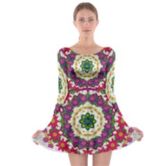 Fauna Fantasy Bohemian Midsummer Flower Style Long Sleeve Skater Dress by pepitasart