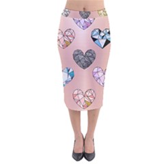 Gem Hearts And Rose Gold Velvet Midi Pencil Skirt by NouveauDesign