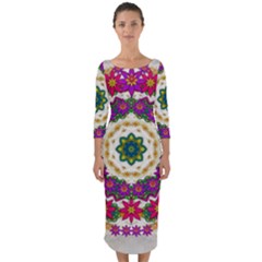 Fauna Fantasy Bohemian Midsummer Flower Style Quarter Sleeve Midi Bodycon Dress by pepitasart