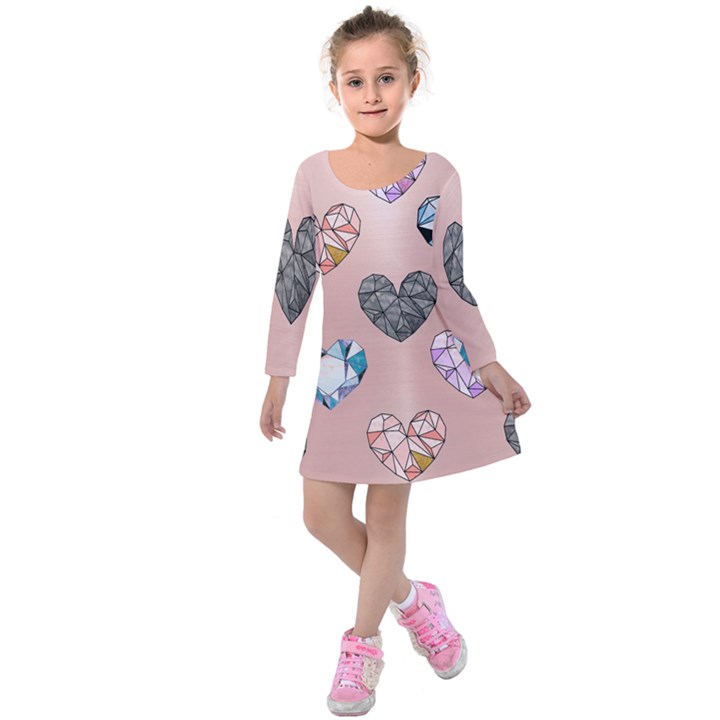 gem hearts and rose gold Kids  Long Sleeve Velvet Dress