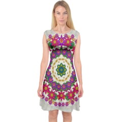 Fauna Fantasy Bohemian Midsummer Flower Style Capsleeve Midi Dress by pepitasart