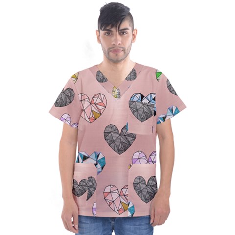 Gem Hearts And Rose Gold Men s V-neck Scrub Top by NouveauDesign