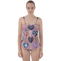 Gem Hearts And Rose Gold Twist Front Tankini Set by NouveauDesign