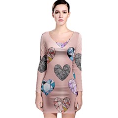 Gem Hearts And Rose Gold Long Sleeve Bodycon Dress by NouveauDesign