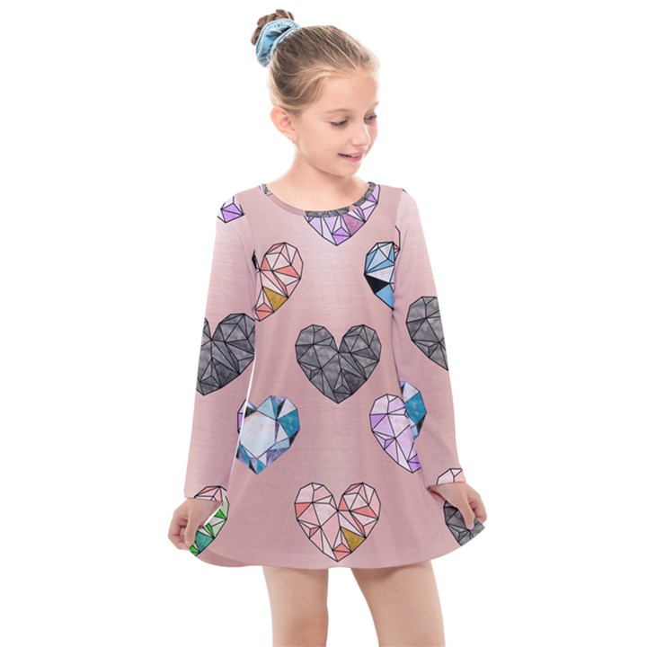 gem hearts and rose gold Kids  Long Sleeve Dress