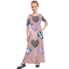 Gem Hearts And Rose Gold Kids  Quarter Sleeve Maxi Dress