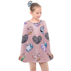 Gem Hearts And Rose Gold Kids  Long Sleeve Dress by NouveauDesign