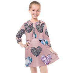 Gem Hearts And Rose Gold Kids  Quarter Sleeve Shirt Dress by NouveauDesign