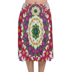 Fauna Fantasy Bohemian Midsummer Flower Style Velvet Flared Midi Skirt