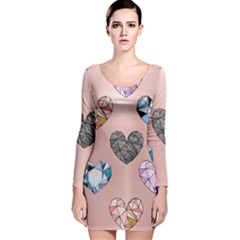 Gem Hearts And Rose Gold Long Sleeve Velvet Bodycon Dress by NouveauDesign