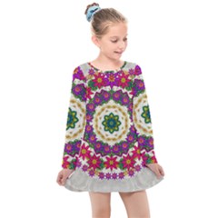 Fauna Fantasy Bohemian Midsummer Flower Style Kids  Long Sleeve Dress by pepitasart