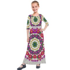 Fauna Fantasy Bohemian Midsummer Flower Style Kids  Quarter Sleeve Maxi Dress by pepitasart