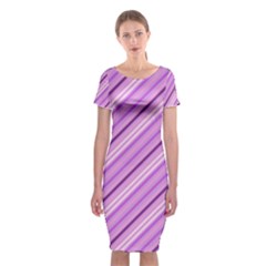 Violet Diagonal Lines Classic Short Sleeve Midi Dress by snowwhitegirl