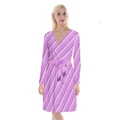 Violet Diagonal Lines Long Sleeve Velvet Front Wrap Dress by snowwhitegirl