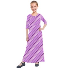 Violet Diagonal Lines Kids  Quarter Sleeve Maxi Dress