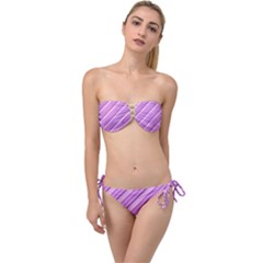 Violet Diagonal Lines Twist Bandeau Bikini Set by snowwhitegirl