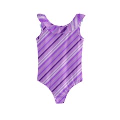 Violet Diagonal Lines Kids  Frill Swimsuit