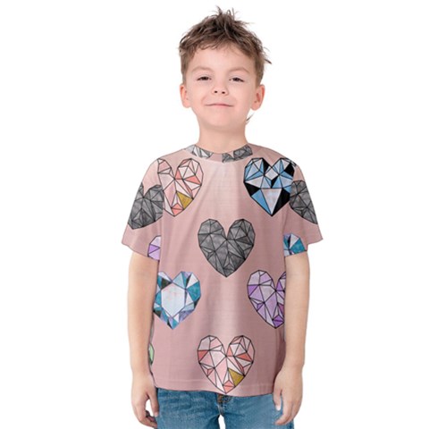 Gem Hearts And Rose Gold Kids  Cotton Tee by NouveauDesign