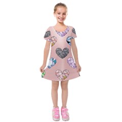 Gem Hearts And Rose Gold Kids  Short Sleeve Velvet Dress by NouveauDesign