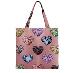 Gem Hearts And Rose Gold Zipper Grocery Tote Bag by NouveauDesign