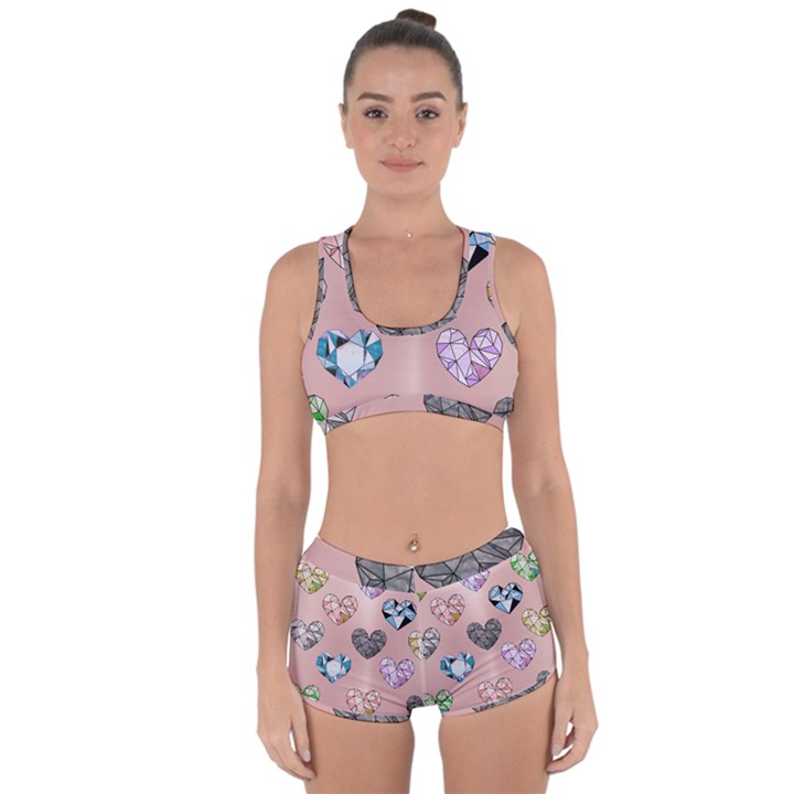 gem hearts and rose gold Racerback Boyleg Bikini Set