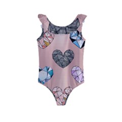 Gem Hearts And Rose Gold Kids  Frill Swimsuit