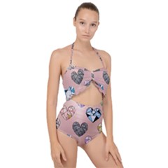 Gem Hearts And Rose Gold Scallop Top Cut Out Swimsuit