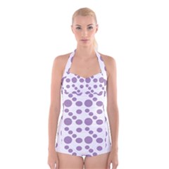 Violet Dots Boyleg Halter Swimsuit  by snowwhitegirl