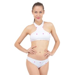 Pink Dots High Neck Bikini Set