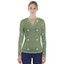 Olive Dots V-Neck Long Sleeve Top View1