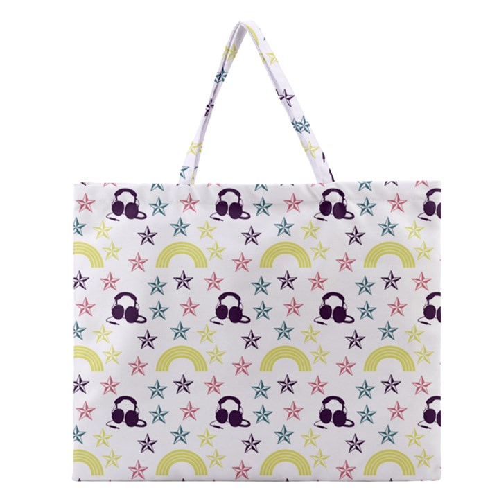 Music Stars Zipper Large Tote Bag