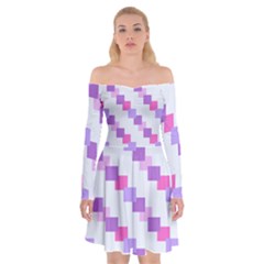 Geometric Squares Off Shoulder Skater Dress