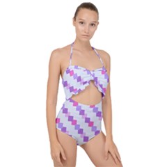 Geometric Squares Scallop Top Cut Out Swimsuit