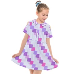 Geometric Squares Kids  Short Sleeve Shirt Dress