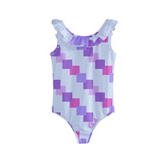 Geometric Squares Kids  Frill Swimsuit